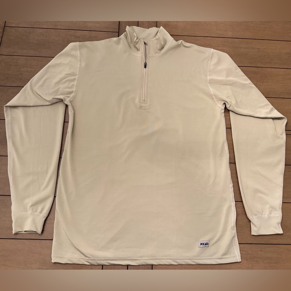 XGO Men's Zip Mock T-Shirt Color Sand Size Medium Acclimate Dry Made In USA